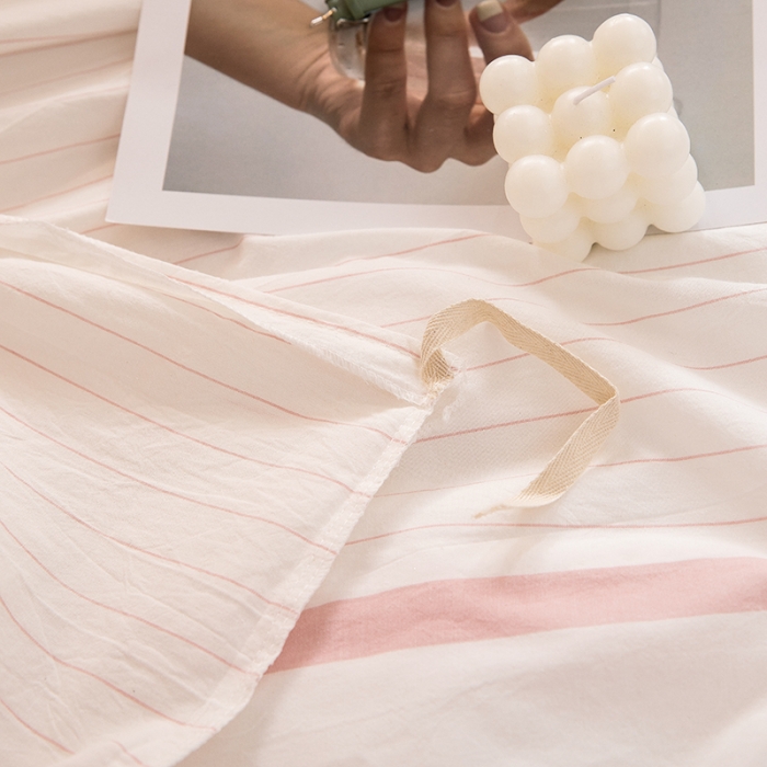 91家纺网 家纺一手货源 找家纺 柠萌 新款A类全棉色织水洗棉学生上下铺全棉三件套 粉白细条