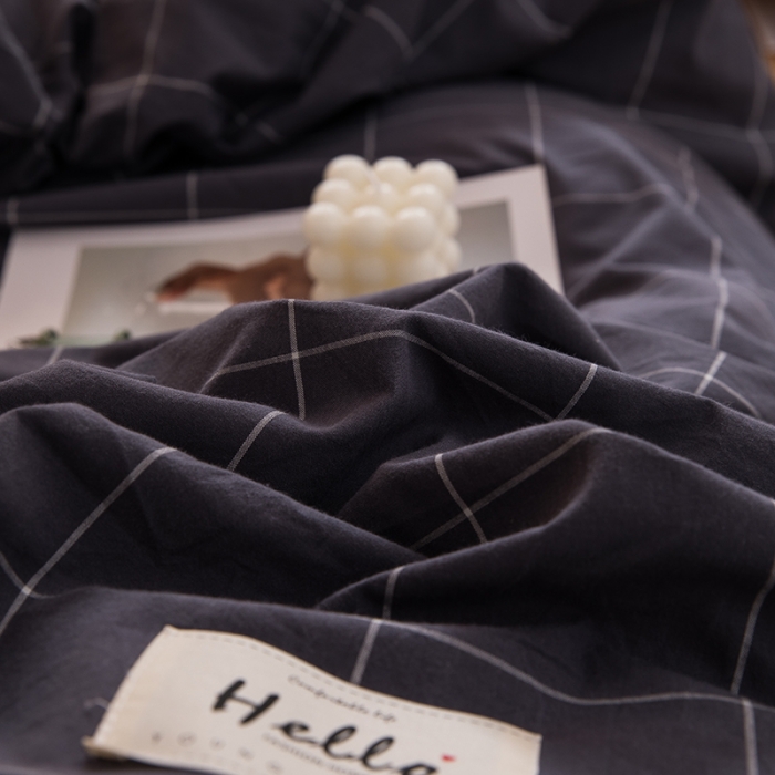 91家纺网 家纺一手货源 找家纺 柠萌 新款A类全棉色织水洗棉学生上下铺全棉三件套 格纹冷灰