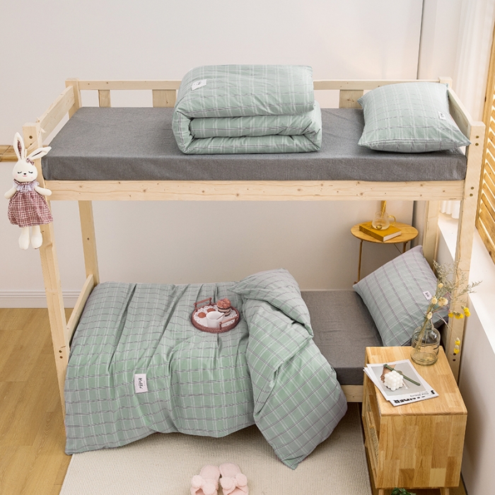 91家纺网 家纺一手货源 找家纺 柠萌 新款A类全棉色织水洗棉学生上下铺全棉三件套 海蓝格