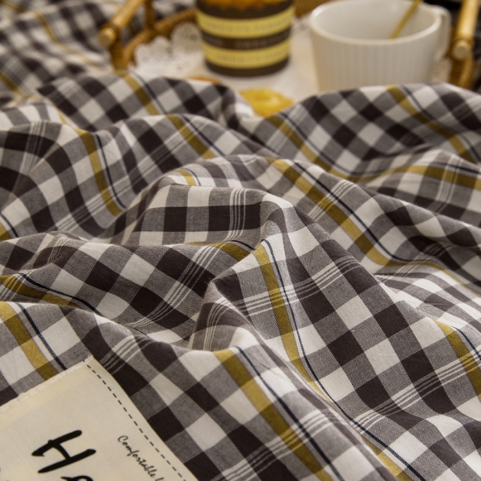 91家纺网 家纺一手货源 找家纺 柠萌 新款A类全棉色织水洗棉学生上下铺全棉三件套 灰黄小格