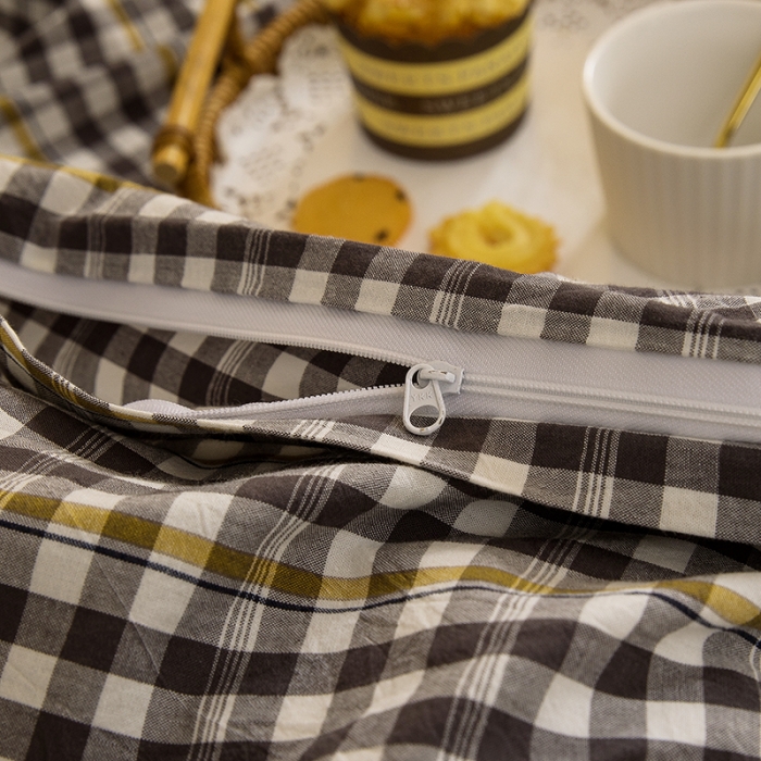 91家纺网 家纺一手货源 找家纺 柠萌 新款A类全棉色织水洗棉学生上下铺全棉三件套 灰黄小格