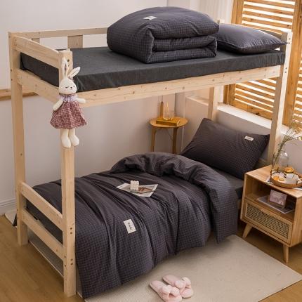 柠萌 新款A类全棉色织水洗棉学生上下铺全棉三件套 灰小格