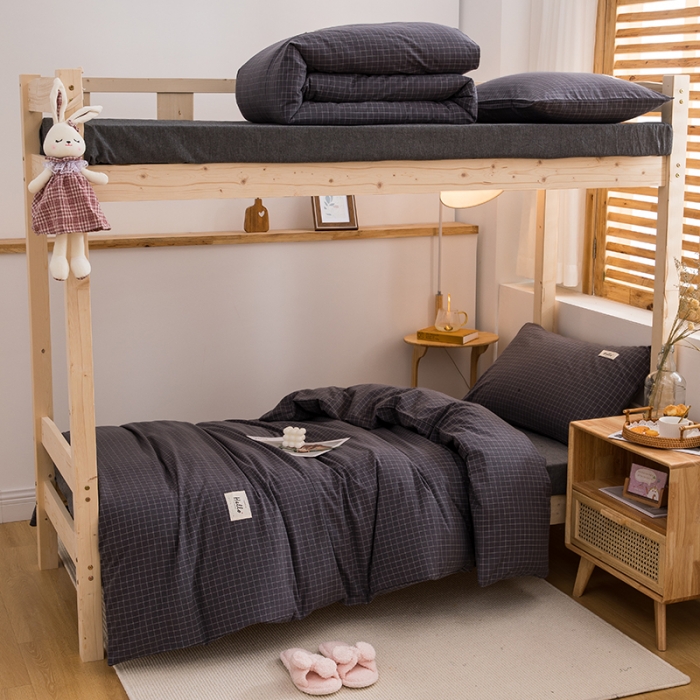 91家纺网 家纺一手货源 找家纺 柠萌 新款A类全棉色织水洗棉学生上下铺全棉三件套 灰小格