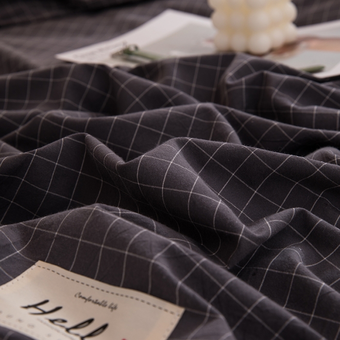 91家纺网 家纺一手货源 找家纺 柠萌 新款A类全棉色织水洗棉学生上下铺全棉三件套 灰小格