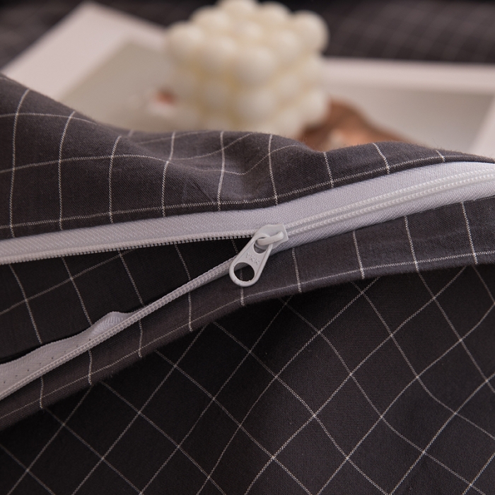 91家纺网 家纺一手货源 找家纺 柠萌 新款A类全棉色织水洗棉学生上下铺全棉三件套 灰小格