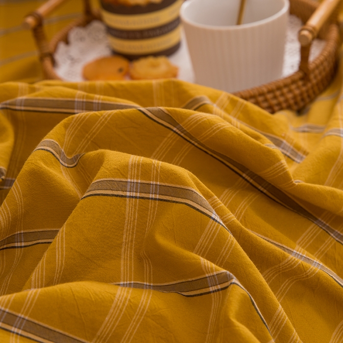 91家纺网 家纺一手货源 找家纺 柠萌 新款A类全棉色织水洗棉学生上下铺全棉三件套 姜黄格