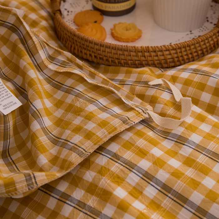 91家纺网 家纺一手货源 找家纺 柠萌 新款A类全棉色织水洗棉学生上下铺全棉三件套 姜黄小格