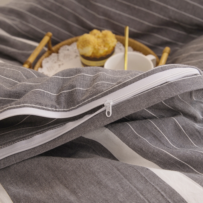 91家纺网 家纺一手货源 找家纺 柠萌 新款A类全棉色织水洗棉学生上下铺全棉三件套 宽双线冷灰