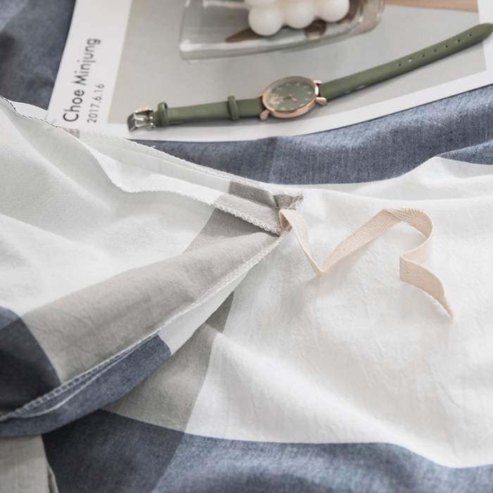 91家纺网 家纺一手货源 找家纺 柠萌 新款A类全棉色织水洗棉学生上下铺全棉三件套 蓝大格