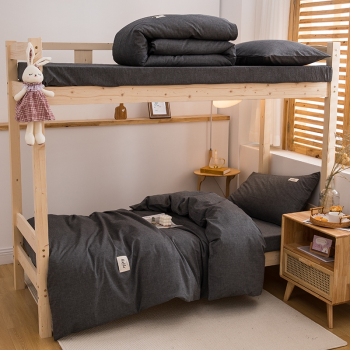 91家纺网 家纺一手货源 找家纺 柠萌 新款A类全棉色织水洗棉学生上下铺全棉三件套 深灰