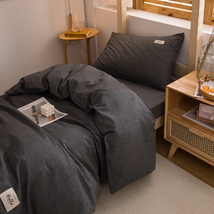 91家纺网 家纺一手货源 找家纺 柠萌 新款A类全棉色织水洗棉学生上下铺全棉三件套 深灰
