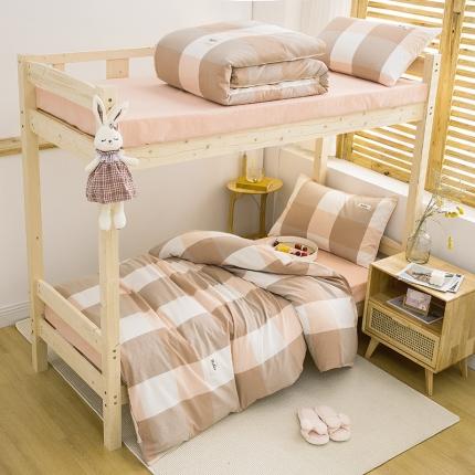 柠萌 新款A类全棉色织水洗棉学生上下铺全棉三件套 玉大格