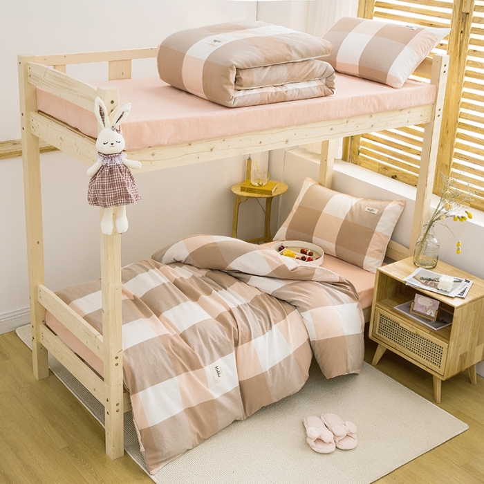 91家纺网 家纺一手货源 找家纺 柠萌 新款A类全棉色织水洗棉学生上下铺全棉三件套 玉大格