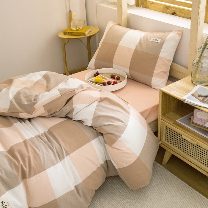 91家纺网 家纺一手货源 找家纺 柠萌 新款A类全棉色织水洗棉学生上下铺全棉三件套 玉大格