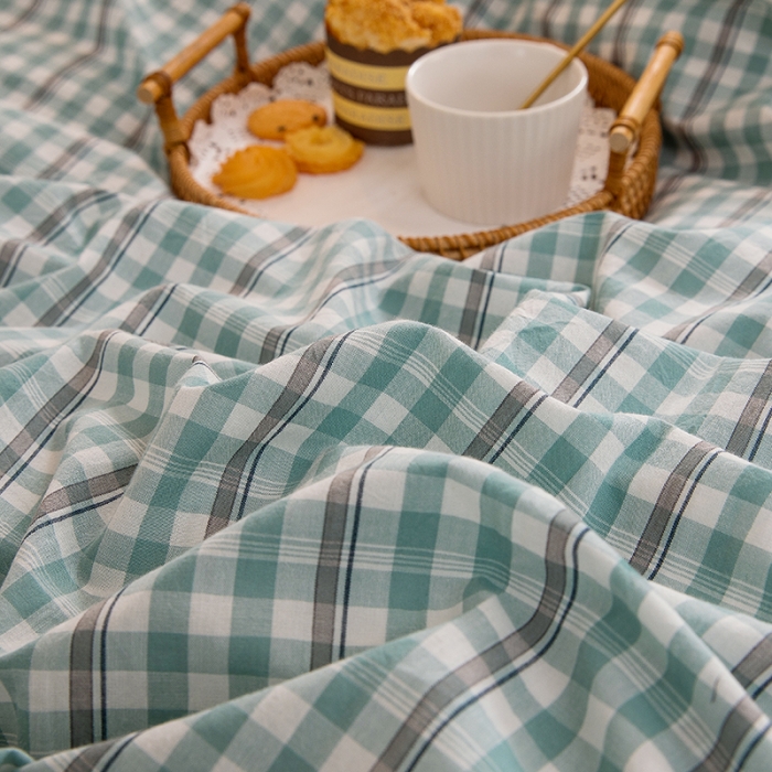 91家纺网 家纺一手货源 找家纺 柠萌 新款A类全棉色织水洗棉学生上下铺全棉三件套 海蓝小格