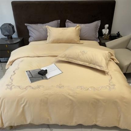 91家纺网 家纺一手货源 找家纺 慕尚 2025新款纯棉50支铂金棉刺绣四件套 铂金黄