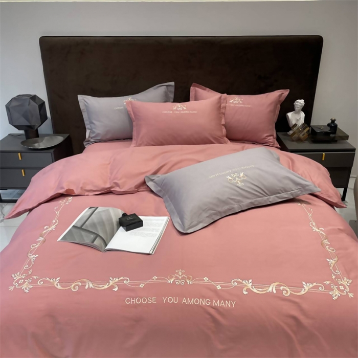 91家纺网 家纺一手货源 找家纺 慕尚 2025新款纯棉50支铂金棉刺绣四件套 铂金豆沙