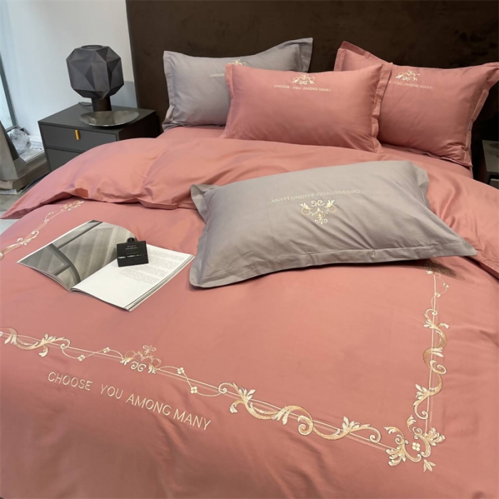 91家纺网 家纺一手货源 找家纺 慕尚 2025新款纯棉50支铂金棉刺绣四件套 铂金豆沙