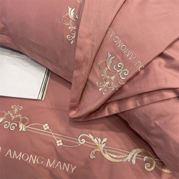 91家纺网 家纺一手货源 找家纺 慕尚 2025新款纯棉50支铂金棉刺绣四件套 铂金豆沙