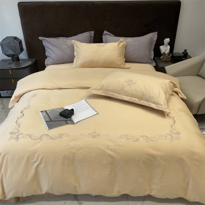 91家纺网 家纺一手货源 找家纺 慕尚 2025新款纯棉50支铂金棉刺绣四件套 铂金黄