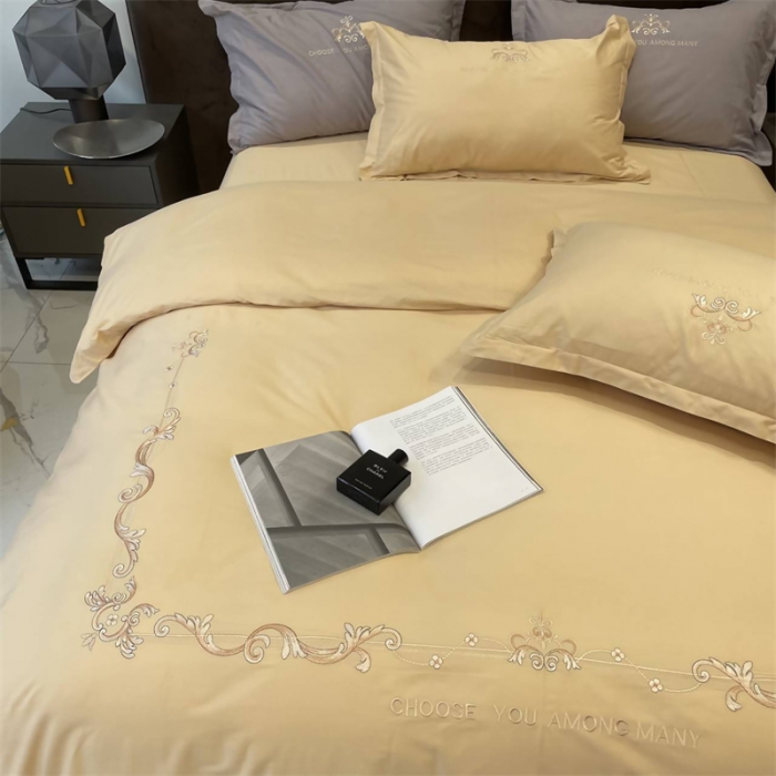91家纺网 家纺一手货源 找家纺 慕尚 2025新款纯棉50支铂金棉刺绣四件套 铂金黄