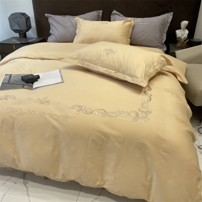 91家纺网 家纺一手货源 找家纺 慕尚 2025新款纯棉50支铂金棉刺绣四件套 铂金黄