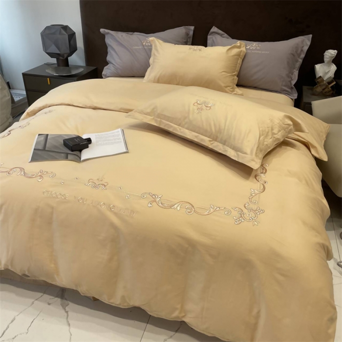 91家纺网 家纺一手货源 找家纺 慕尚 2025新款纯棉50支铂金棉刺绣四件套 铂金黄