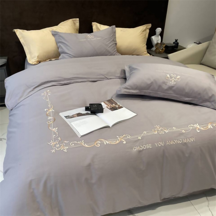 91家纺网 家纺一手货源 找家纺 慕尚 2025新款纯棉50支铂金棉刺绣四件套 铂金灰