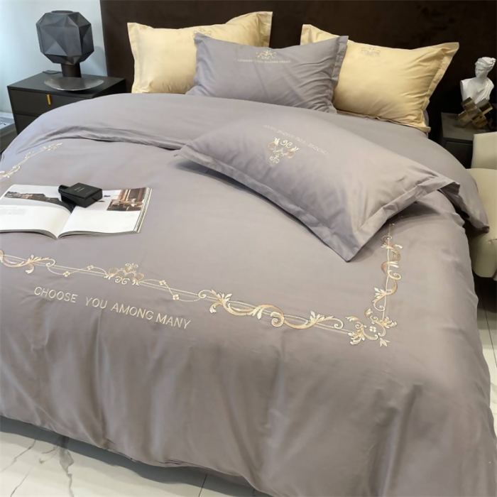 91家纺网 家纺一手货源 找家纺 慕尚 2025新款纯棉50支铂金棉刺绣四件套 铂金灰
