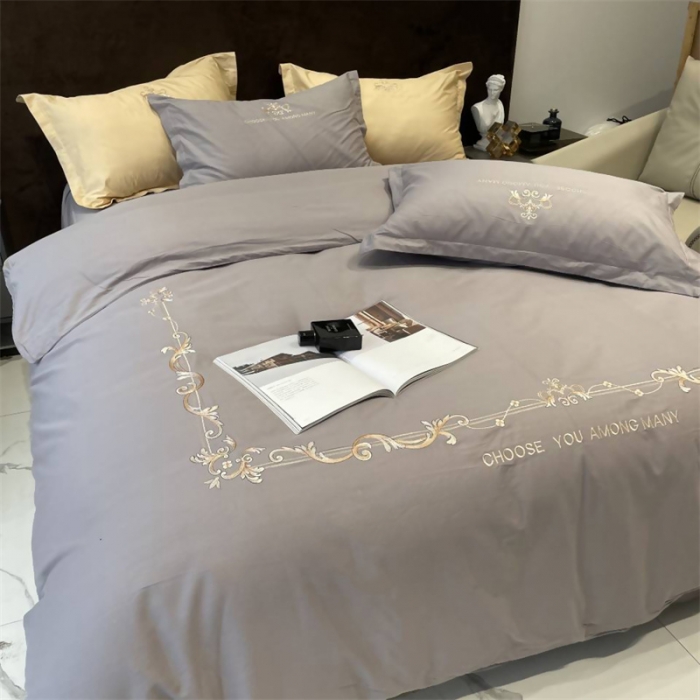 91家纺网 家纺一手货源 找家纺 慕尚 2025新款纯棉50支铂金棉刺绣四件套 铂金灰