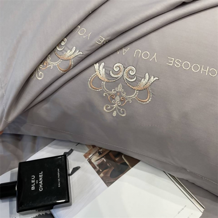 91家纺网 家纺一手货源 找家纺 慕尚 2025新款纯棉50支铂金棉刺绣四件套 铂金灰