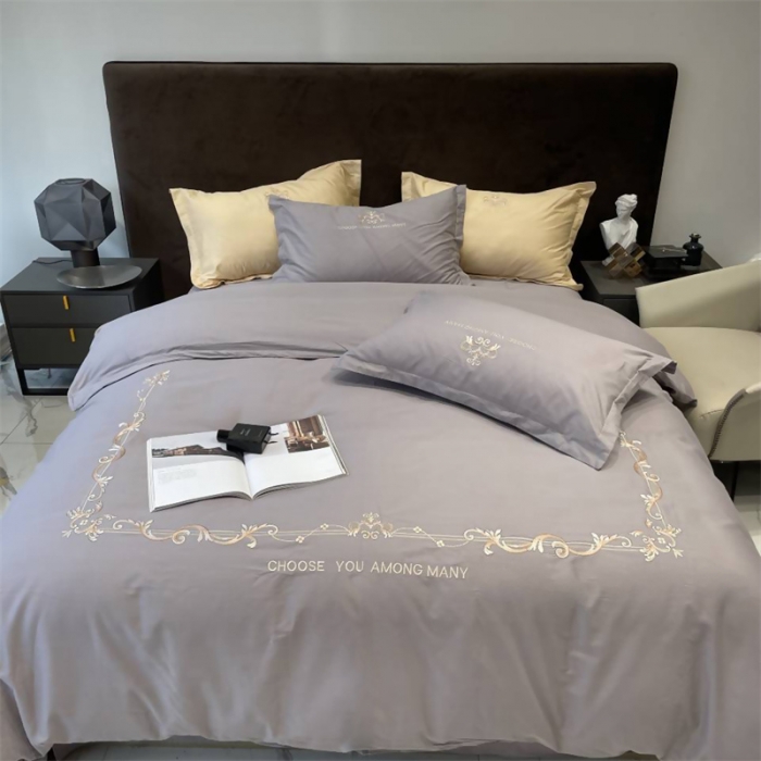 91家纺网 家纺一手货源 找家纺 慕尚 2025新款纯棉50支铂金棉刺绣四件套 铂金灰