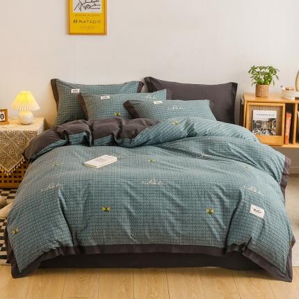 91家纺网 家纺一手货源 找家纺 （总）花言狐语2025新款全棉色布13372拼角工艺款四件套