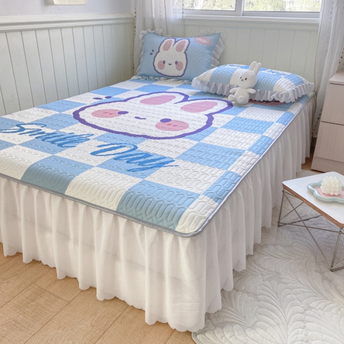 91家纺网 家纺一手货源 找家纺 顾里 2022新款ins韩系仙女温柔床裙系列席 格子小兔