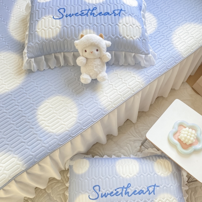 91家纺网 家纺一手货源 找家纺 顾里 2022新款ins韩系仙女温柔床裙系列席 蓝波点爱心