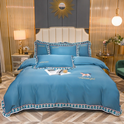 91家纺网 家纺一手货源 找家纺 2022宽边数码印花水洗真丝绣花四件套 轻奢刺绣冰丝天丝套件