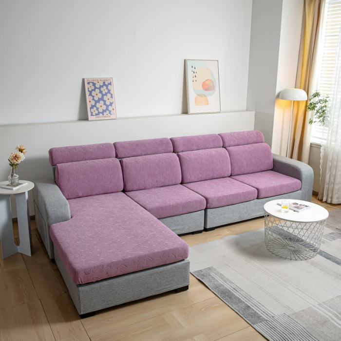 91家纺网 家纺一手货源 找家纺 2022新款提花-小树叶款沙发坐垫套系列 紫色