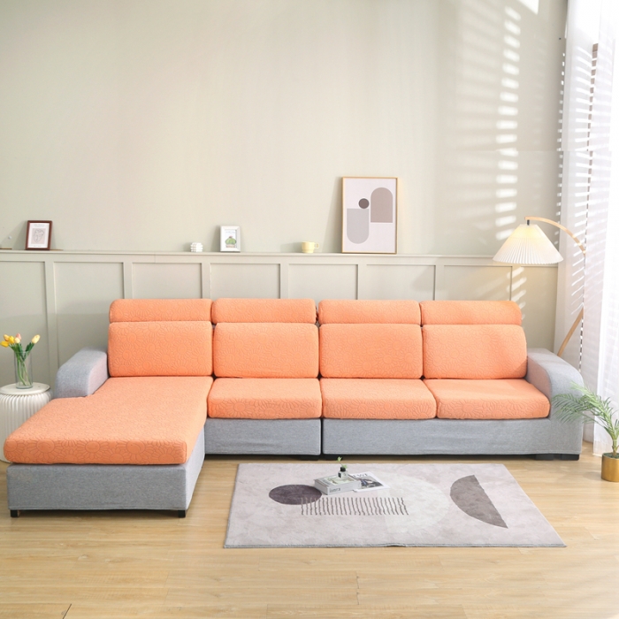 91家纺网 家纺一手货源 找家纺 千彤沙发垫 2022新款提花太阳花系列沙发套 橙色