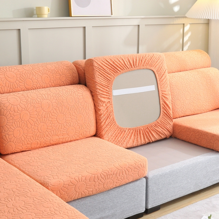 91家纺网 家纺一手货源 找家纺 千彤沙发垫 2022新款提花太阳花系列沙发套 橙色