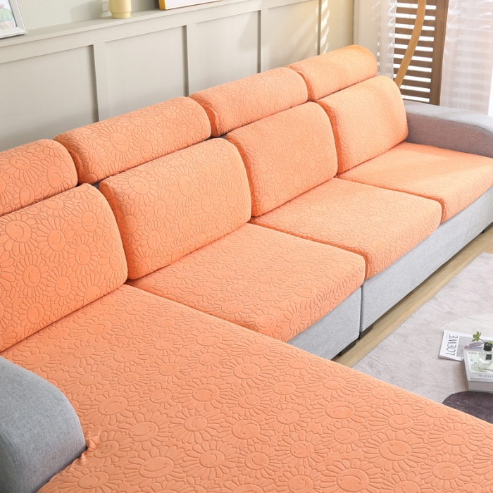 91家纺网 家纺一手货源 找家纺 千彤沙发垫 2022新款提花太阳花系列沙发套 橙色