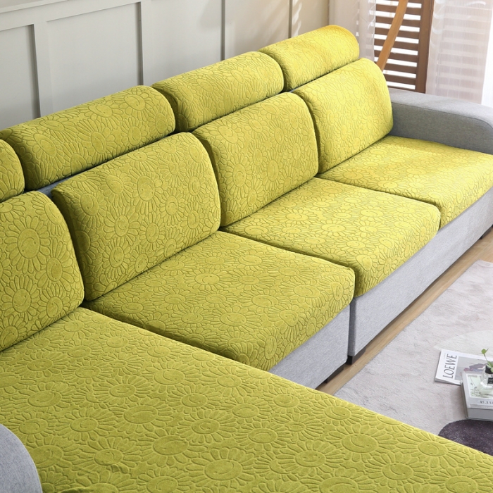 91家纺网 家纺一手货源 找家纺 千彤沙发垫 2022新款提花太阳花系列沙发套 亮绿