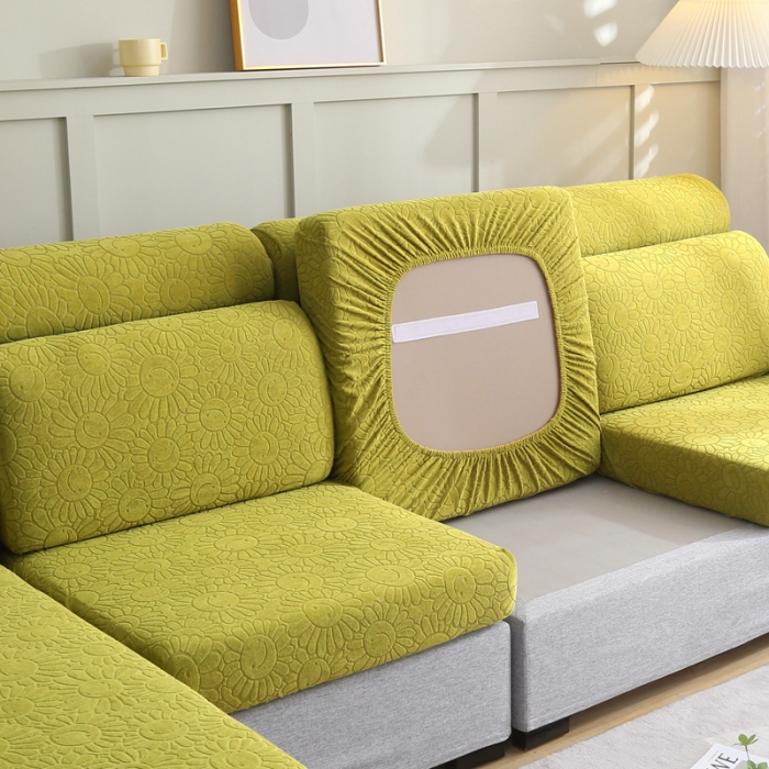 91家纺网 家纺一手货源 找家纺 千彤沙发垫 2022新款提花太阳花系列沙发套 亮绿