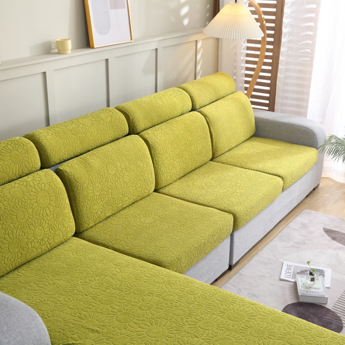 91家纺网 家纺一手货源 找家纺 千彤沙发垫 2022新款提花太阳花系列沙发套 亮绿