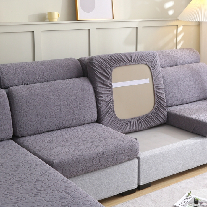 91家纺网 家纺一手货源 找家纺 千彤沙发垫 2022新款提花太阳花系列沙发套 浅灰