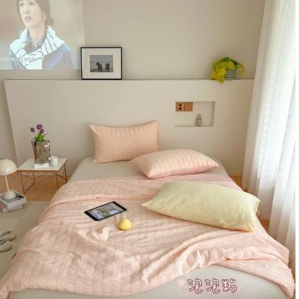 91家纺网 家纺一手货源 找家纺 顾里 2022新款ins韩系仙女泡泡纱夏被子被芯 泡泡粉