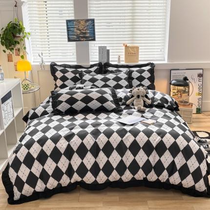 91家纺网 家纺一手货源 找家纺 （总）艺玲 2022新款韩版复古水洗棉磨毛黑白系列四件套