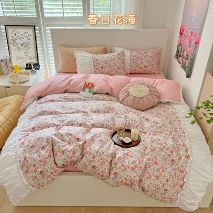 91家纺网 家纺一手货源 找家纺 顾里 2023新款法式甜美褶边全棉四件套-复古碎花系第一批 春日花海