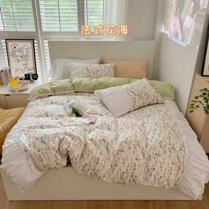 91家纺网 家纺一手货源 找家纺 顾里 2023新款法式甜美褶边全棉四件套-复古碎花系第一批 法式花海