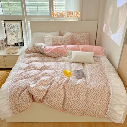 91家纺网 家纺一手货源 找家纺 顾里 2023新款法式甜美褶边全棉四件套-复古碎花系第一批 法式玫瑰