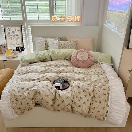 91家纺网 家纺一手货源 找家纺 顾里 2023新款法式甜美褶边全棉四件套-复古碎花系第一批 复古安妮
